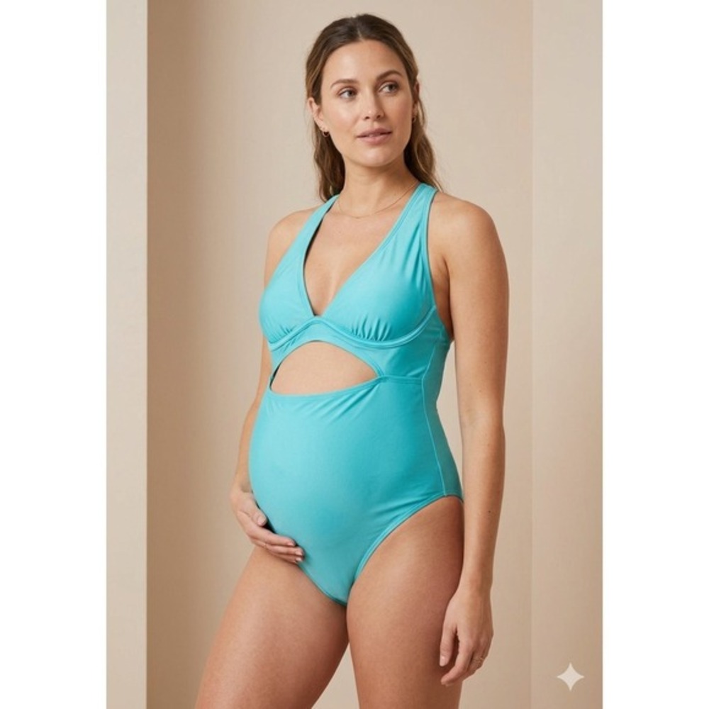 Isabel Maternity‎ By Ingrid & Isabel XL Blue Cutout One Piece Swimsuit Metallic